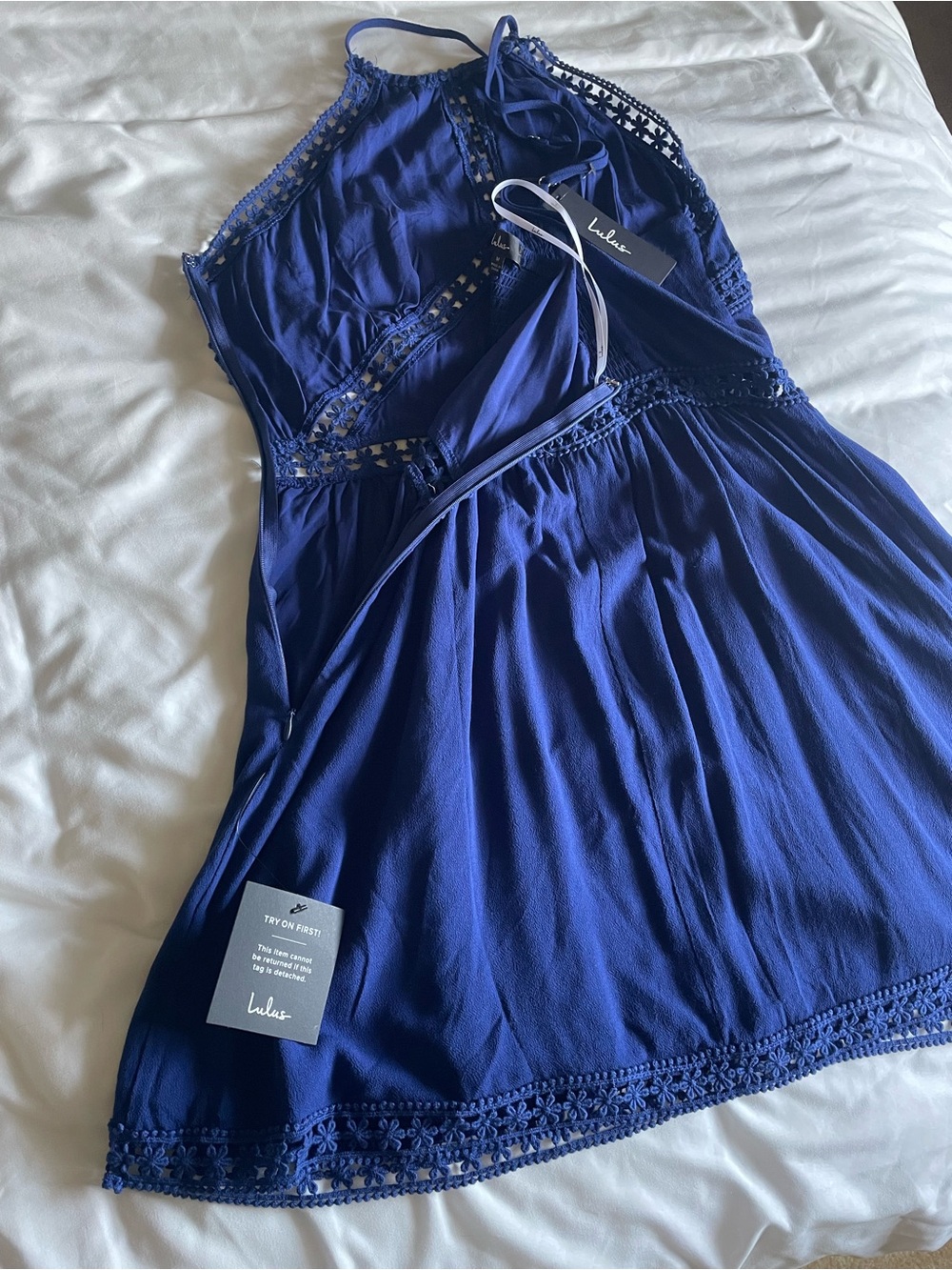 Lulu's Navy Crochet lace Mini Dress - Picture 4 of 6